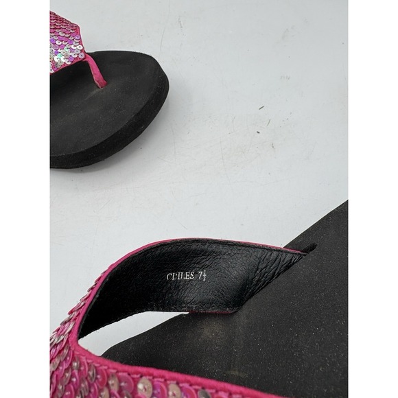 Yellow‎ Box Sandals Womens Size 7.5 Chiles Sequin Pink Bla Thong Slide Flip Flop - Picture 2 of 8